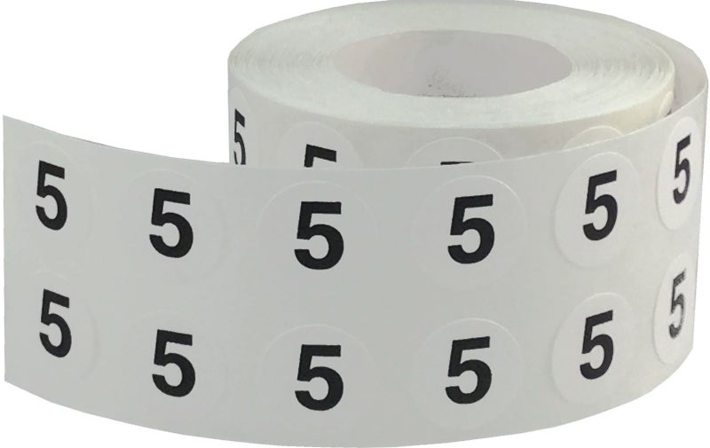 InStockLabels.com 1/2" Inch Number 5 Stickers, Semi-Gloss White Round Labels with Black Text, 1000 Labels on a Roll, Perfect for Home Organization and Office Management, Permanent Adhesive - Image 2
